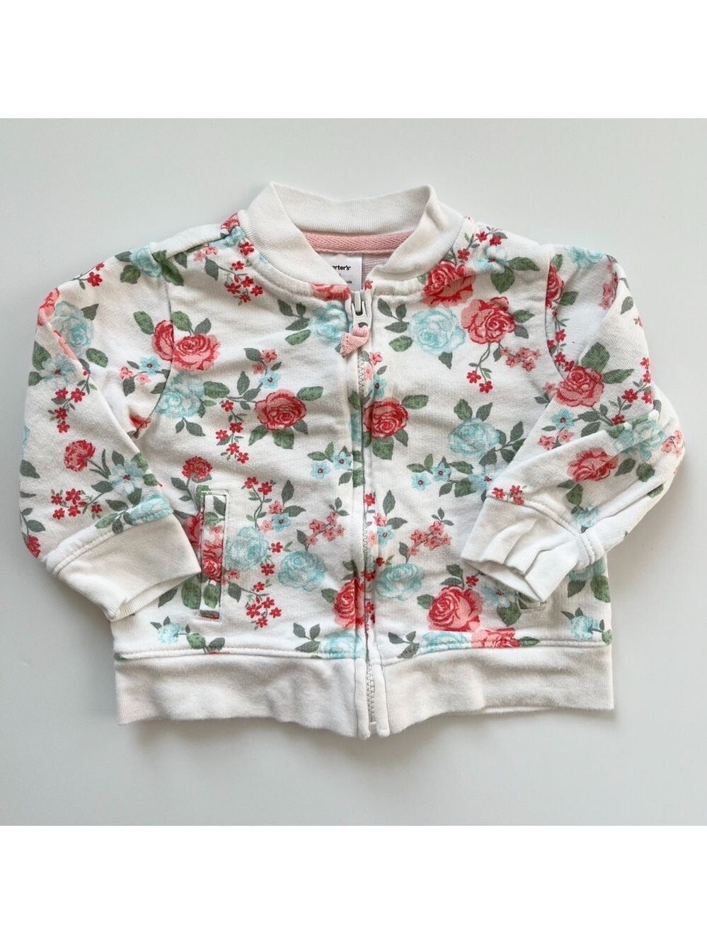 Carter's Floral Kids Sweater - White, Red, Green, Blue Zipper